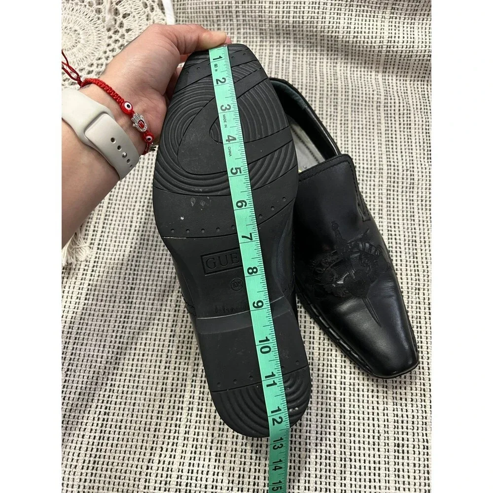 Guess Mgmicky Black Leather Embossed Sword & Wings Western Loafers Size 10M